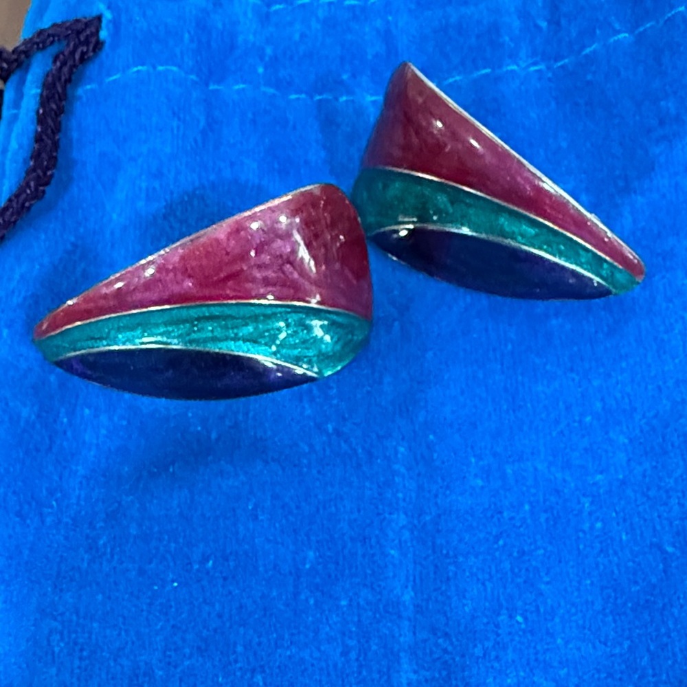 Vintage 1980s Oversize Thin 
Colorful Women's Earrings